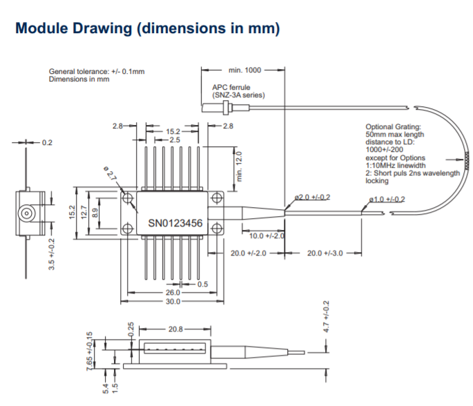 1030nm 1 watt high power laser diode module drawing