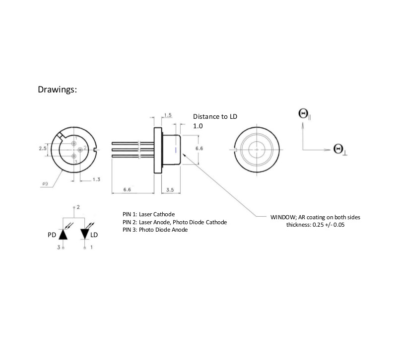 1300nm Fabry-Perot Laser Diode Drawing