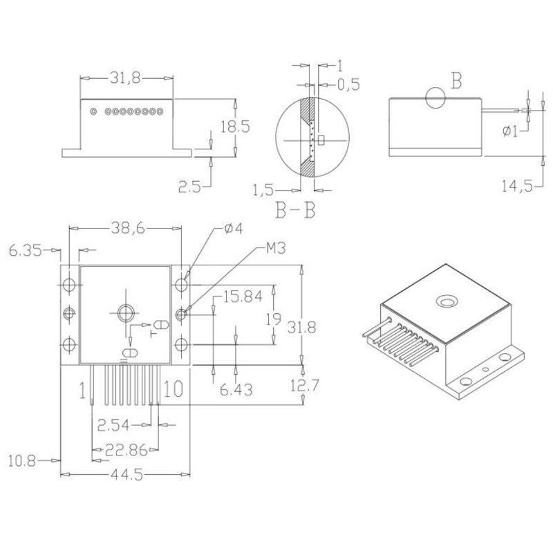 1300nm 2W HHL Laser Diode Mechanical Drawing