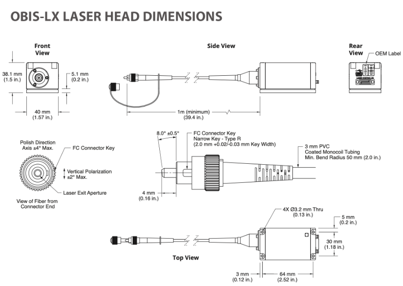 Dimensions for fiber coupled laser diode module