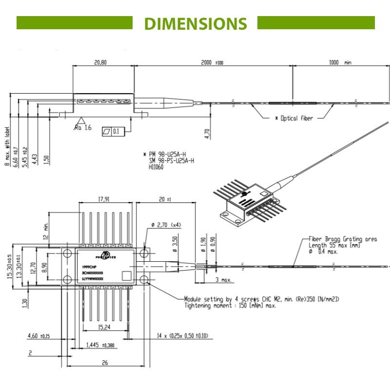 976nm Laser Diode Dimensions 500mW