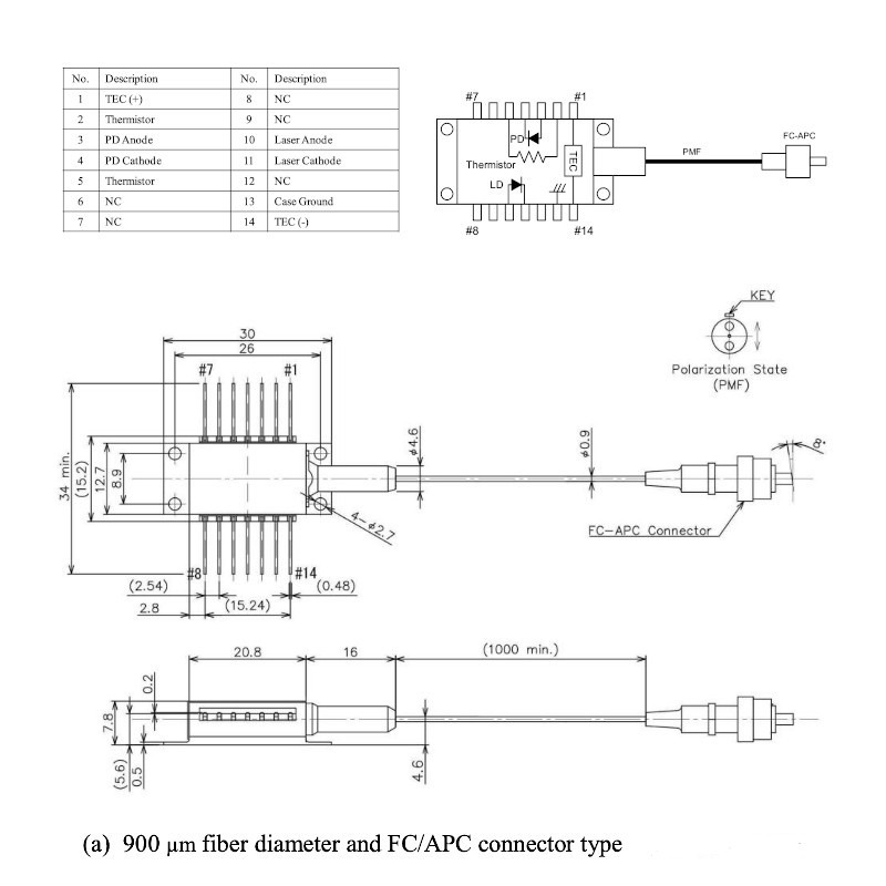 1240nm DFB Laser Diode Mechanical Drawing