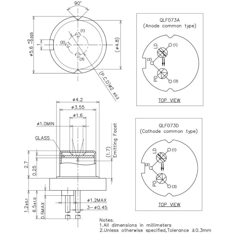 785nm Fabry Perot Laser Diode Mechanical Drawing