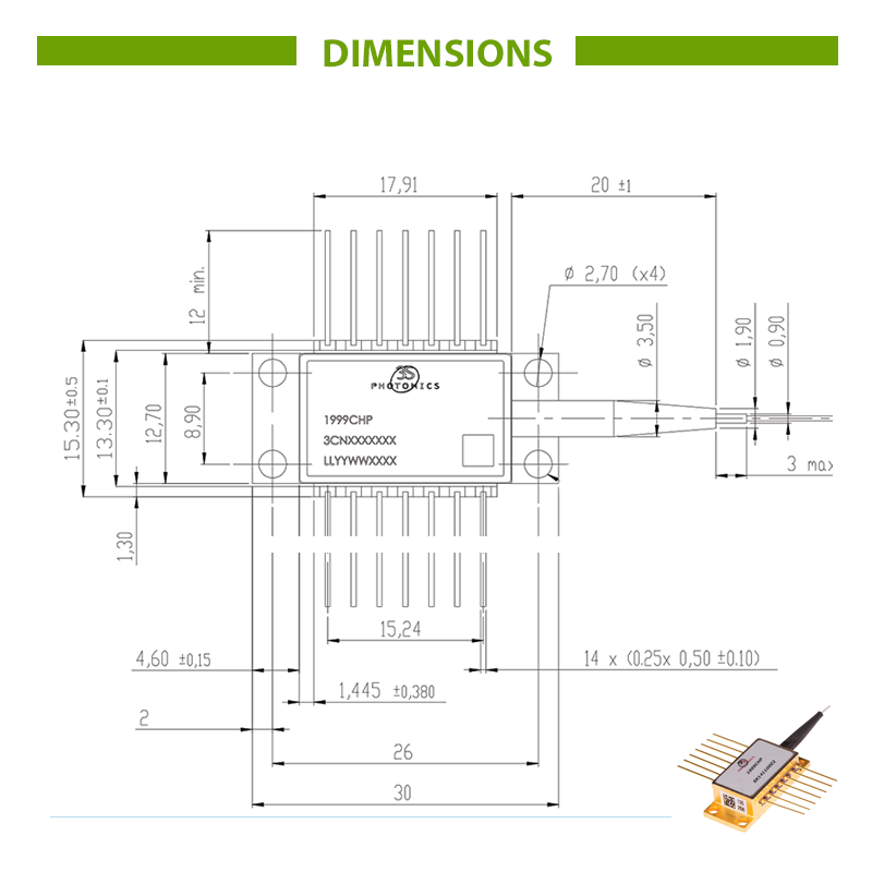 976nm 950mW Laser Diode Dimensions