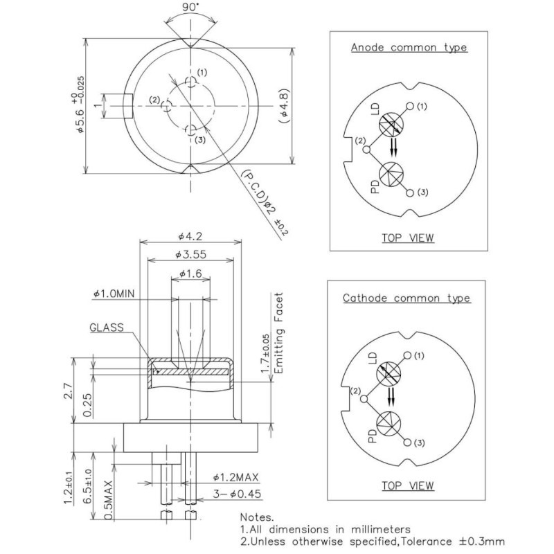 830nm Fabry-Perot Laser Diode Mechanical Drawing