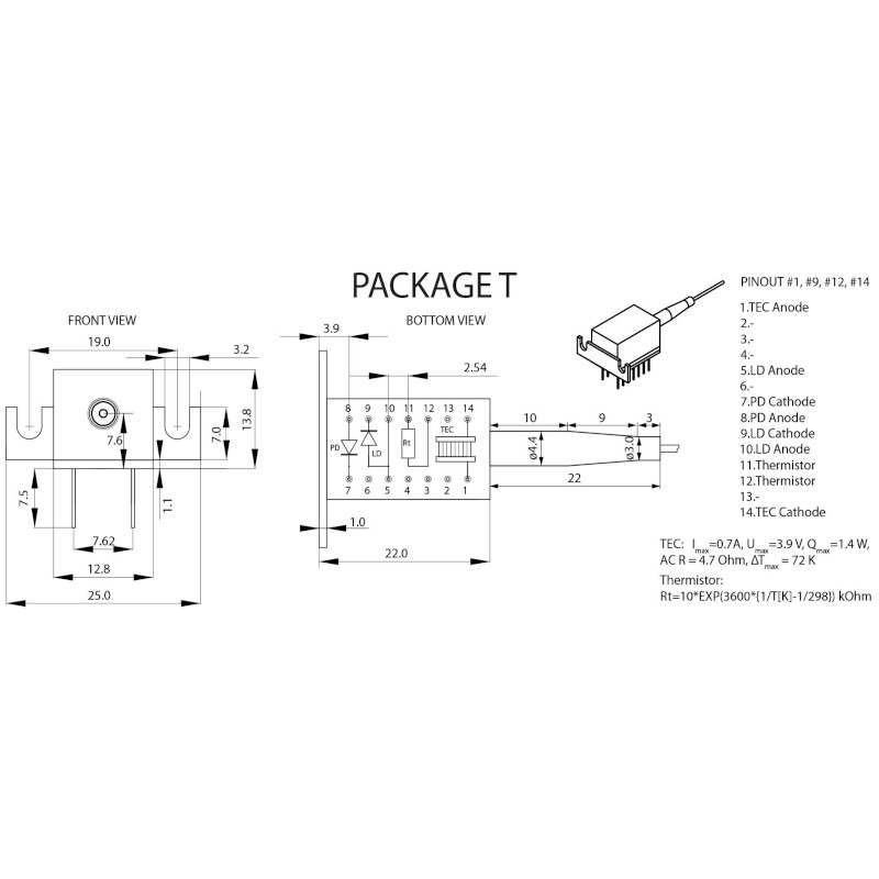 ELED-1550-1 SLED Package Mechanical Drawing